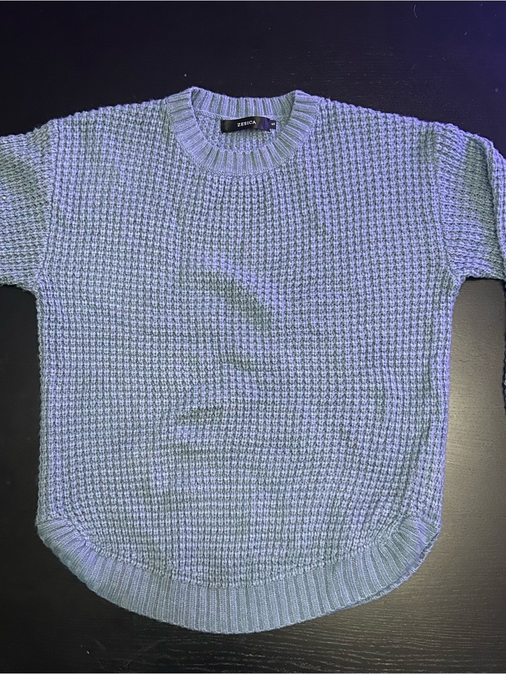 Dusty blue Waffle Knit Short-Sleeve Sweater